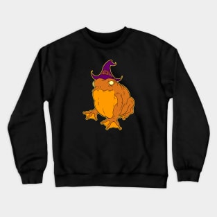 Spooky Cute Orange Halloween Frog with Witch Hat Crewneck Sweatshirt